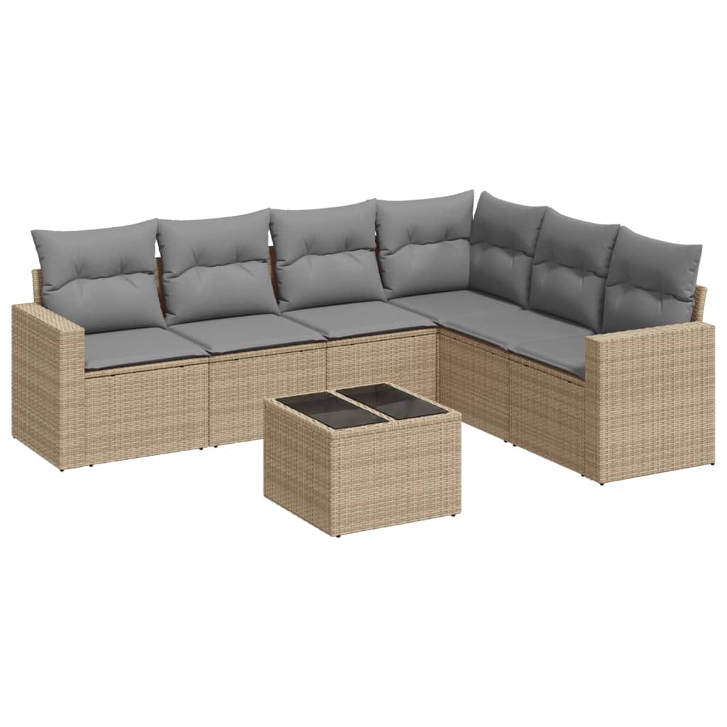Set canapele de grădină, 7 piese, cu perne, bej, poliratan GartenMobel Dekor
