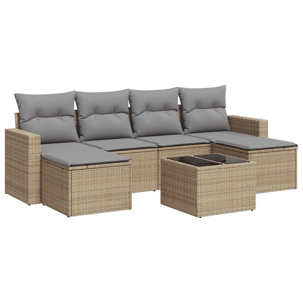Set canapele de grădină, 7 piese, cu perne, bej, poliratan GartenMobel Dekor