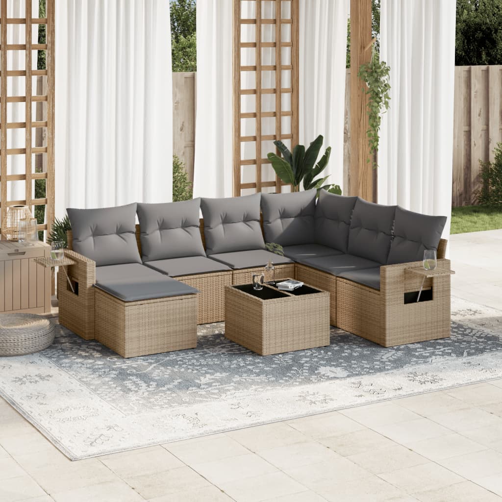 Set canapele de grădină, 8 piese, cu perne, bej, poliratan GartenMobel Dekor