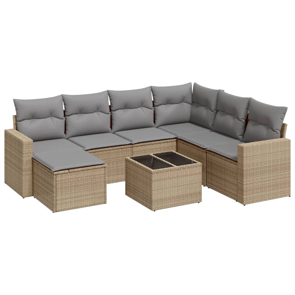 Set canapele de grădină, 8 piese, cu perne, bej, poliratan GartenMobel Dekor