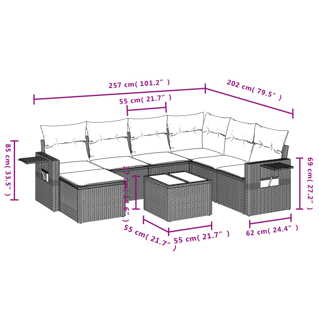 Set canapele de grădină, 8 piese, cu perne, bej, poliratan GartenMobel Dekor