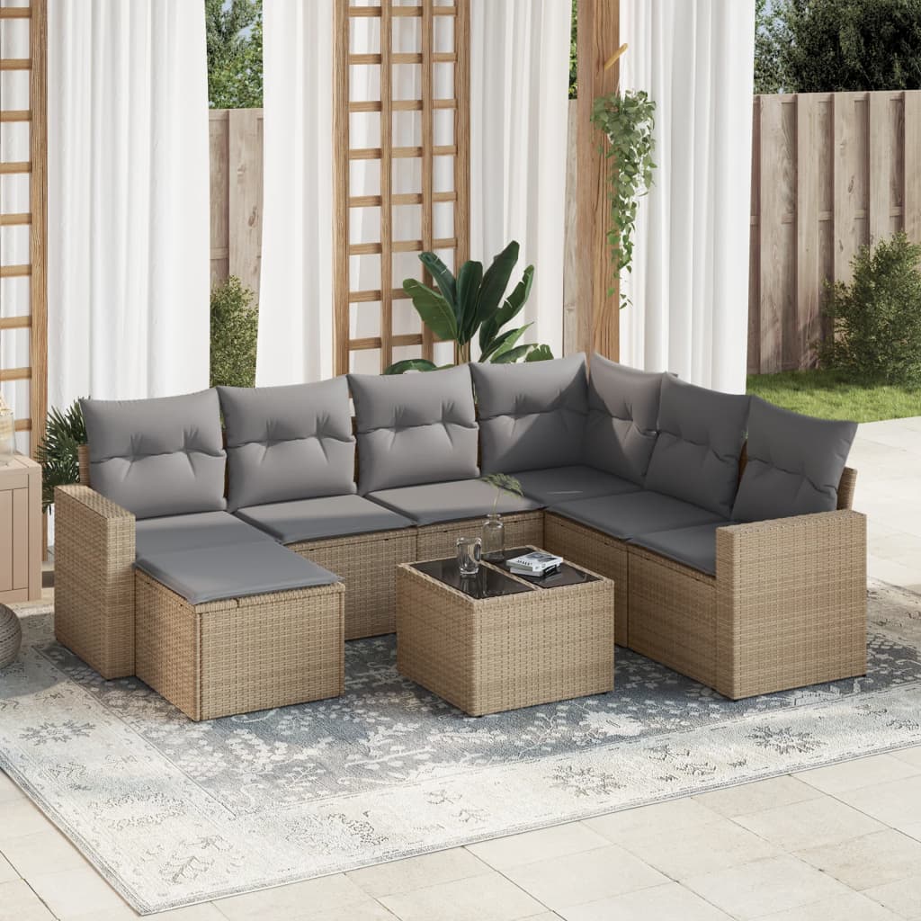 Set canapele de grădină, 8 piese, cu perne, bej, poliratan GartenMobel Dekor