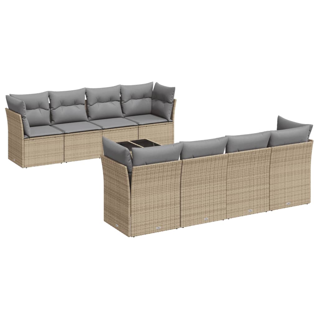 Set canapele de grădină, 9 piese, cu perne, bej, poliratan GartenMobel Dekor