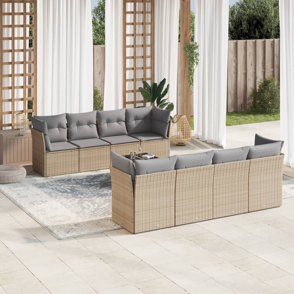 Set canapele de grădină, 9 piese, cu perne, bej, poliratan GartenMobel Dekor