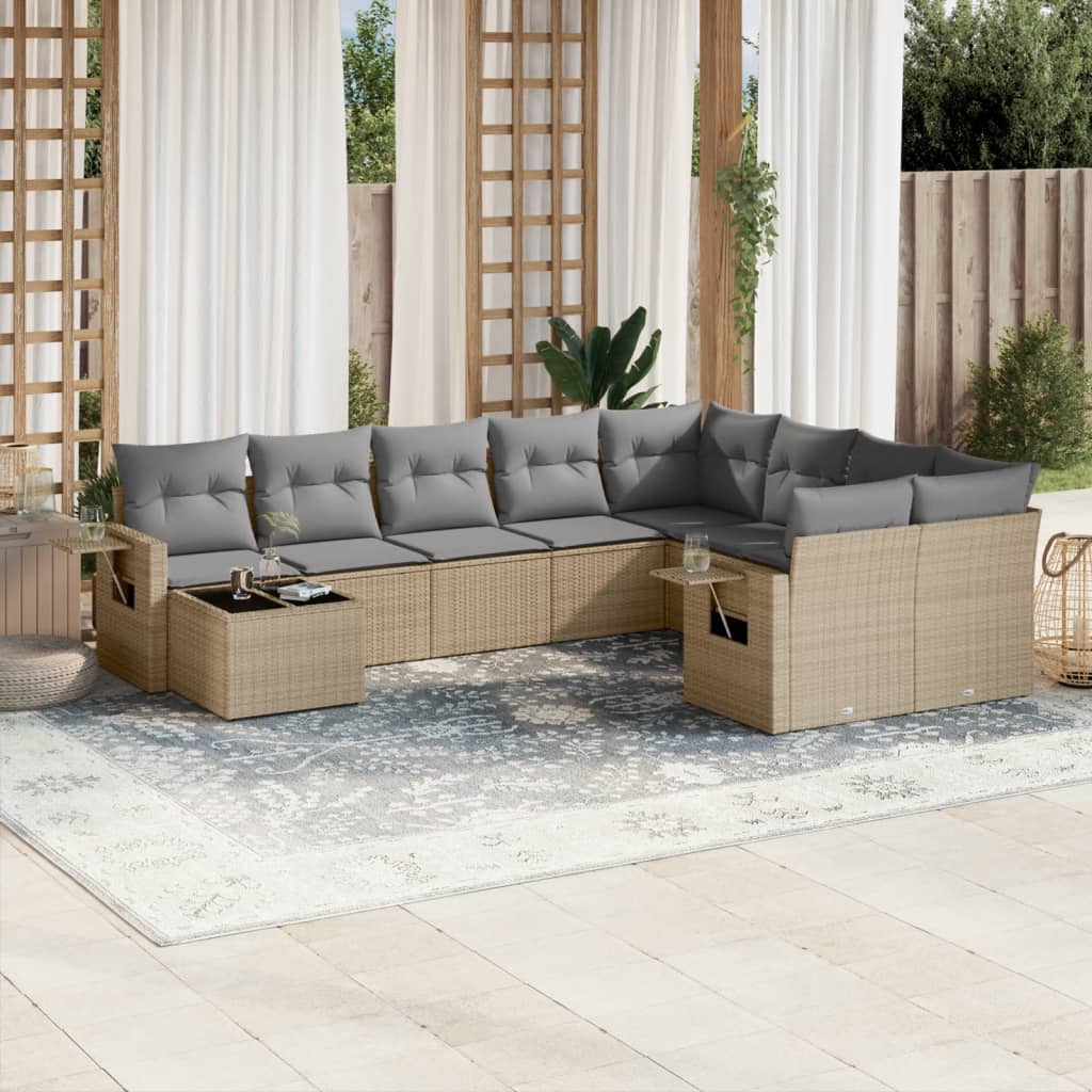 Set canapele de grădină cu perne, 10 piese, bej, poliratan GartenMobel Dekor