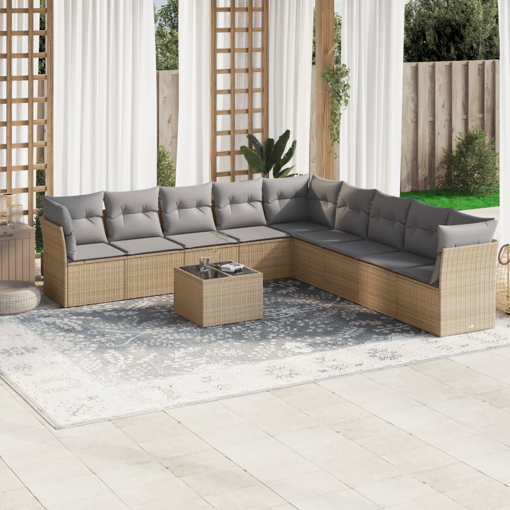 Set canapele de grădină cu perne, 10 piese, bej, poliratan GartenMobel Dekor