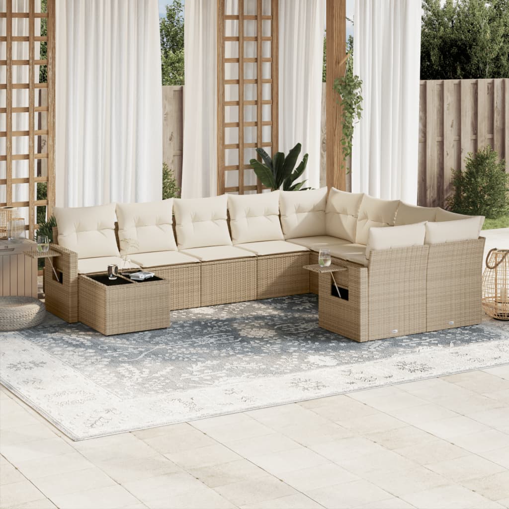 Set canapele de grădină cu perne, 10 piese, bej, poliratan GartenMobel Dekor