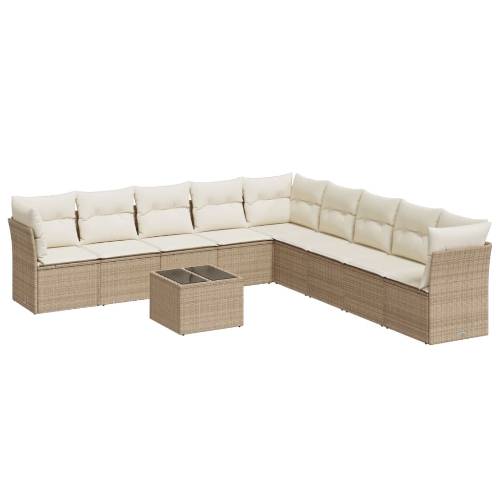 Set canapele de grădină cu perne, 10 piese, bej, poliratan GartenMobel Dekor