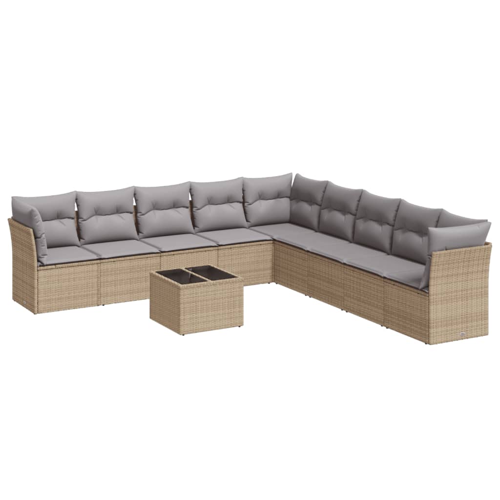 Set canapele de grădină cu perne, 10 piese, bej, poliratan GartenMobel Dekor