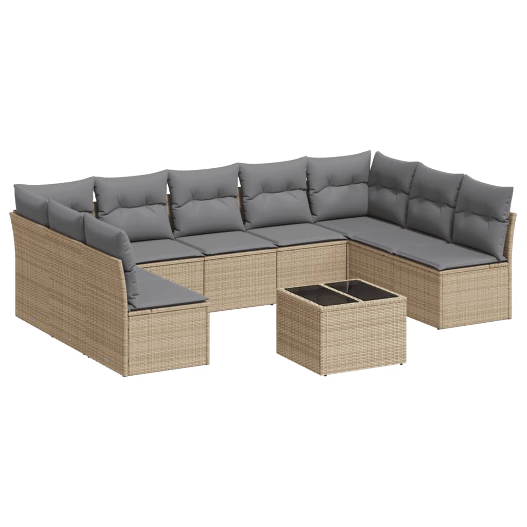 Set canapele de grădină cu perne, 10 piese, bej, poliratan GartenMobel Dekor