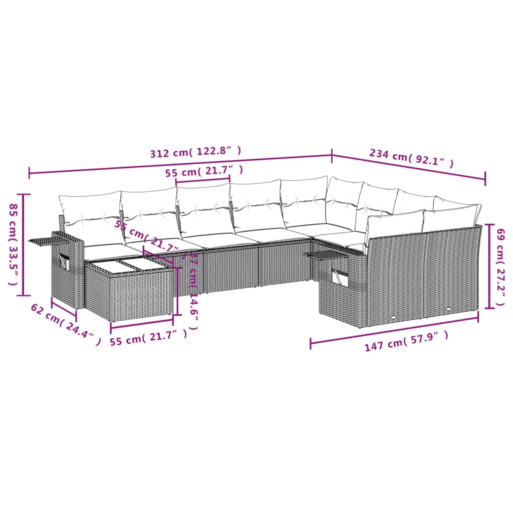 Set canapele de grădină cu perne, 10 piese, bej, poliratan GartenMobel Dekor