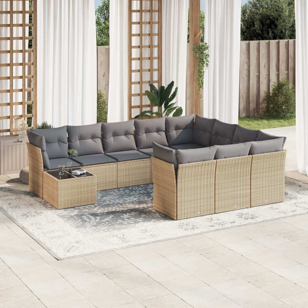 Set canapele de grădină cu perne, 11 piese, bej, poliratan GartenMobel Dekor