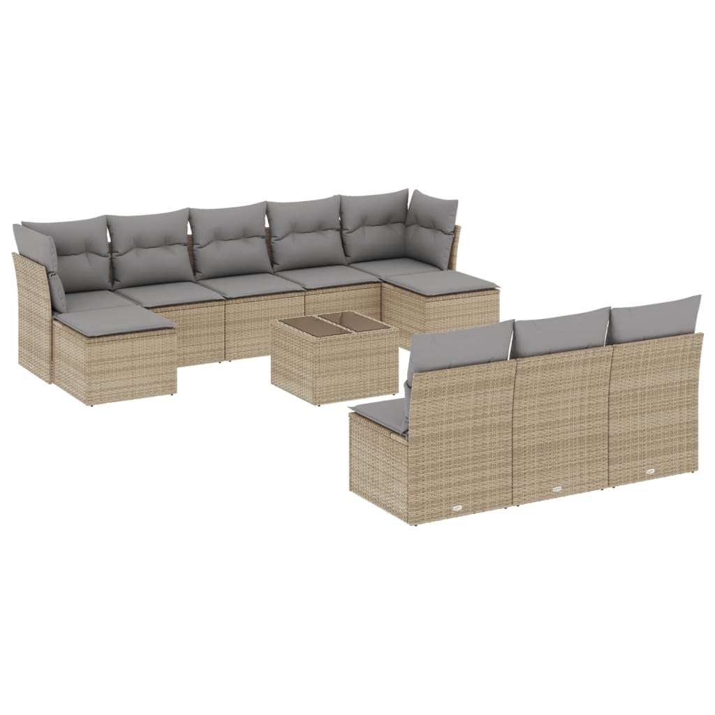 Set canapele de grădină cu perne, 11 piese, bej, poliratan GartenMobel Dekor