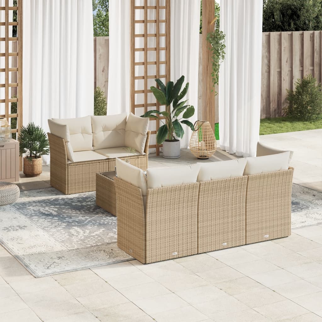 Set canapele de grădină cu perne, 6 piese, bej, poliratan GartenMobel Dekor
