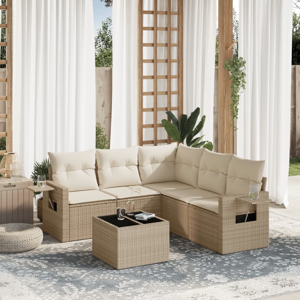 Set canapele de grădină cu perne, 6 piese, bej, poliratan GartenMobel Dekor