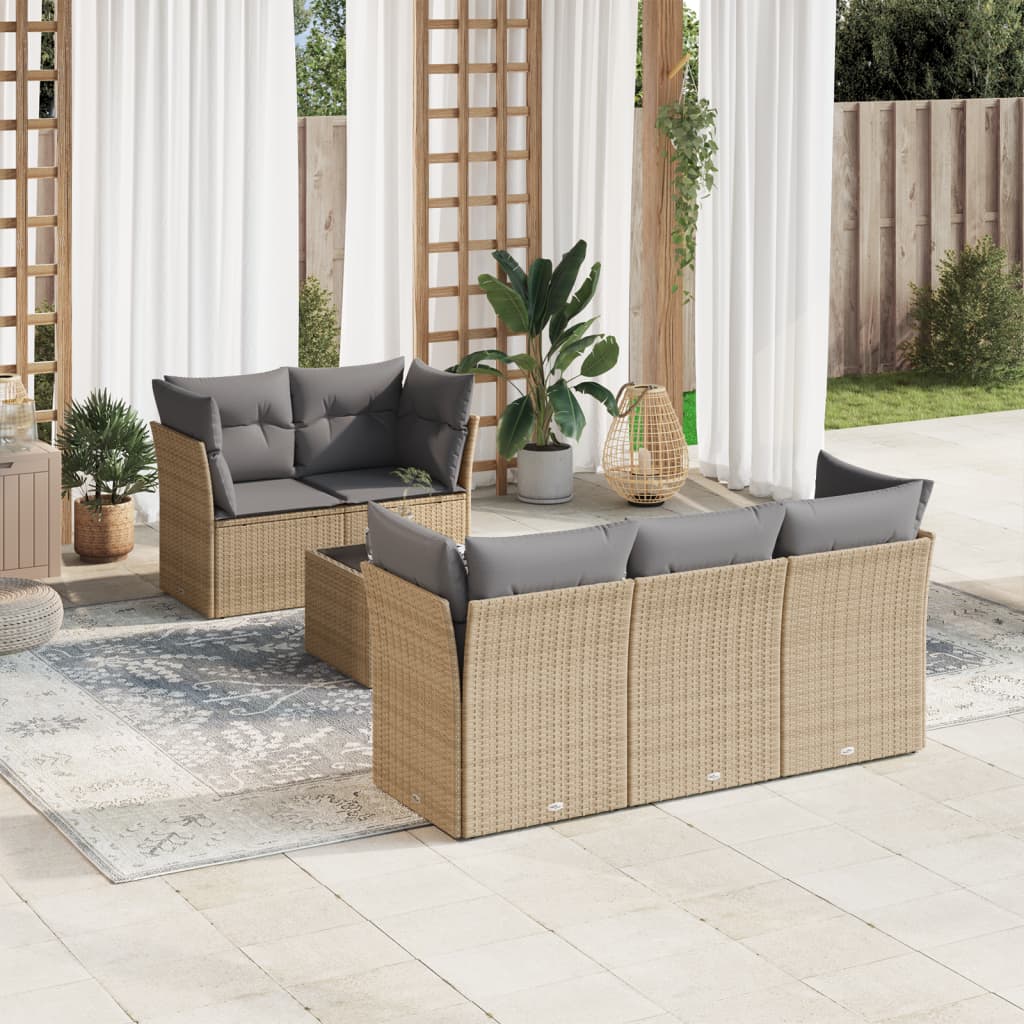 Set canapele de grădină cu perne, 6 piese, bej, poliratan GartenMobel Dekor