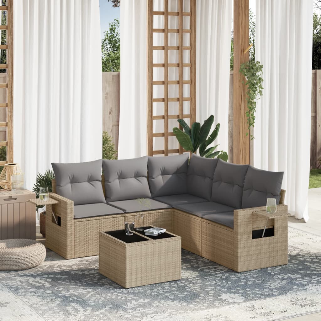 Set canapele de grădină cu perne, 6 piese, bej, poliratan GartenMobel Dekor