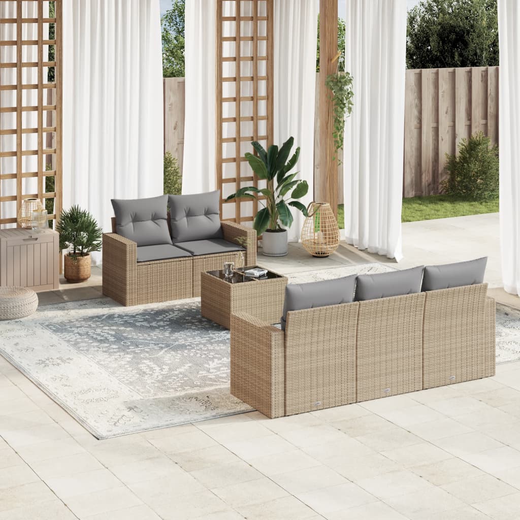 Set canapele de grădină cu perne, 6 piese, bej, poliratan GartenMobel Dekor