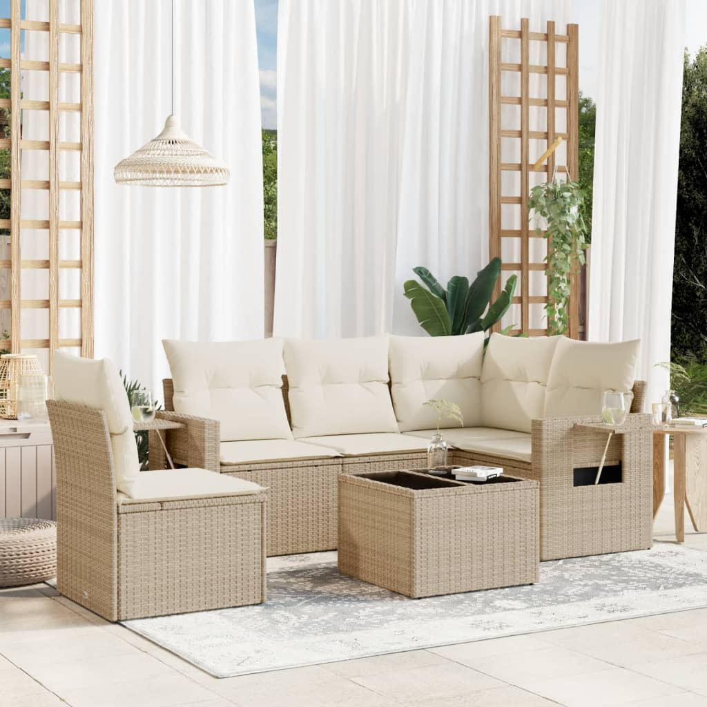 Set canapele de grădină cu perne, 6 piese, bej, poliratan GartenMobel Dekor
