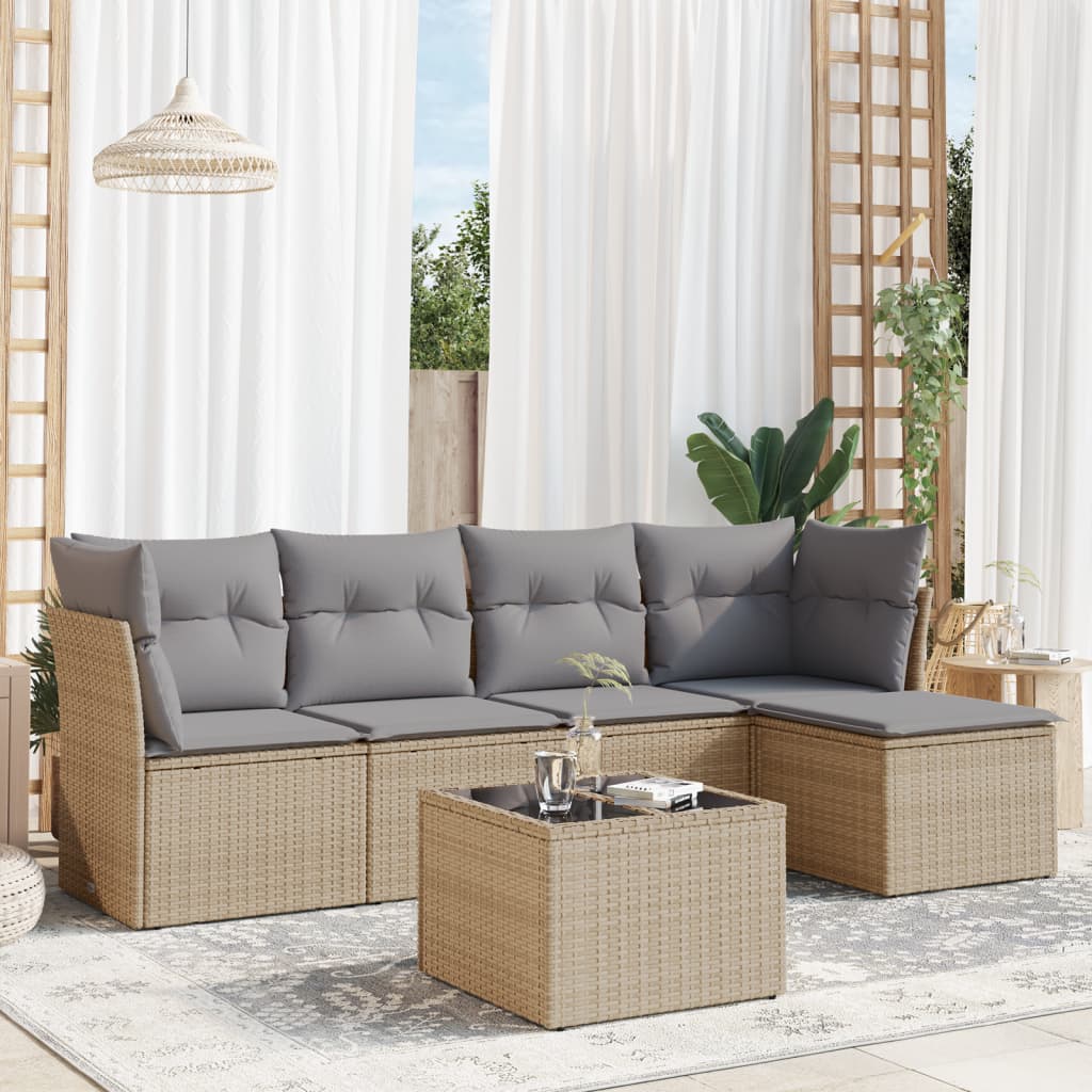 Set canapele de grădină cu perne, 6 piese, bej, poliratan GartenMobel Dekor