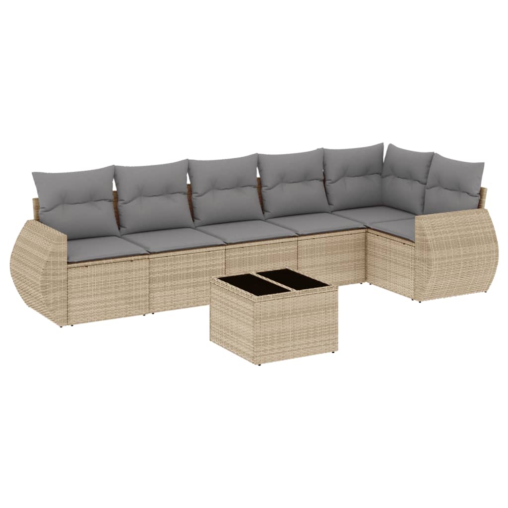 Set canapele de grădină, 7 piese, cu perne, bej, poliratan GartenMobel Dekor