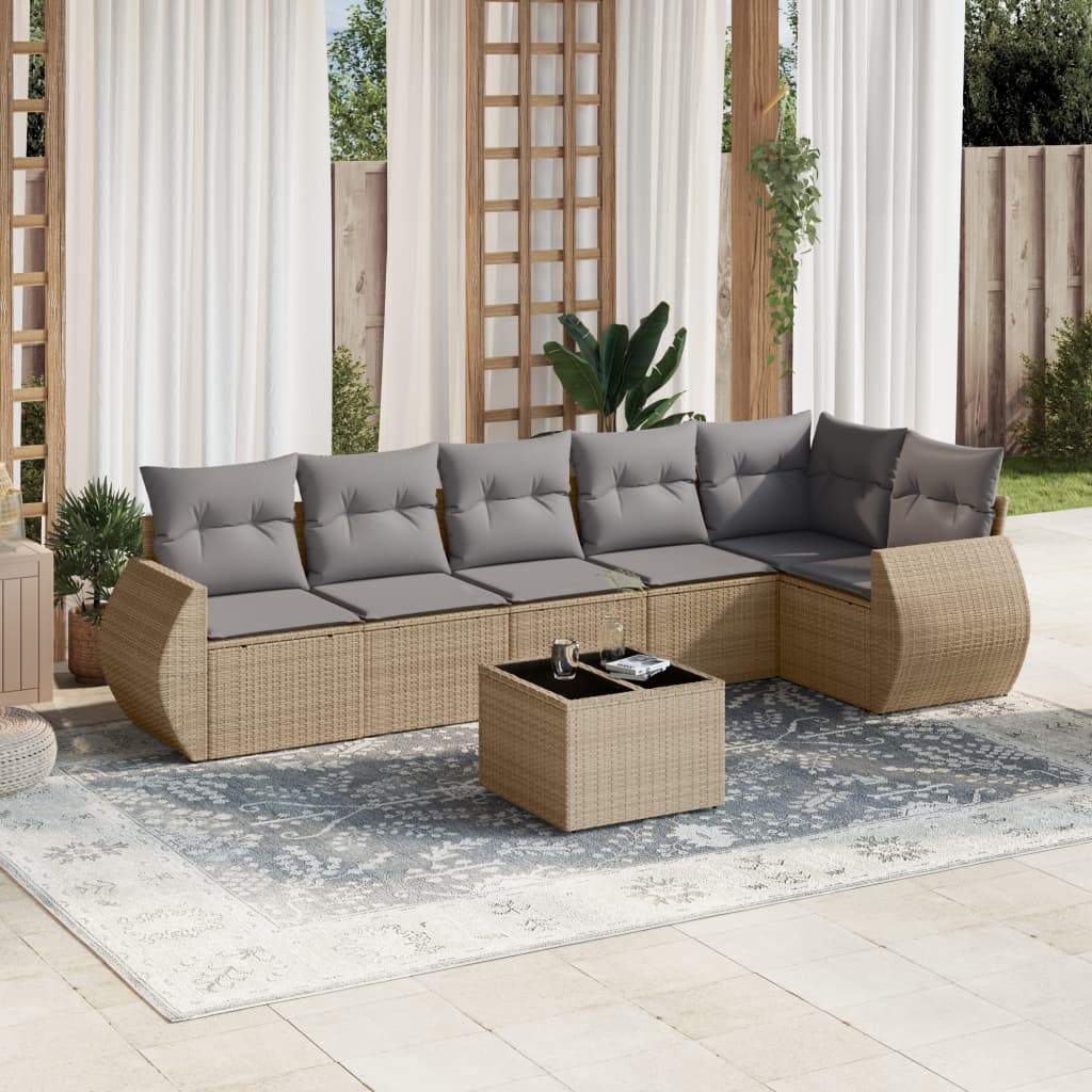 Set canapele de grădină, 7 piese, cu perne, bej, poliratan GartenMobel Dekor