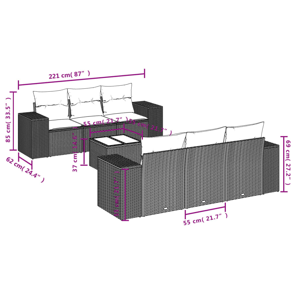 Set canapele de grădină, 7 piese, cu perne, bej, poliratan GartenMobel Dekor