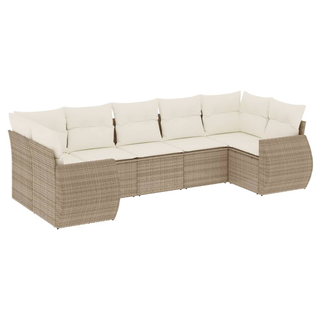 Set canapele de grădină, 7 piese, cu perne, bej, poliratan GartenMobel Dekor