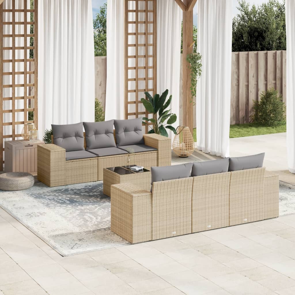 Set canapele de grădină, 7 piese, cu perne, bej, poliratan GartenMobel Dekor