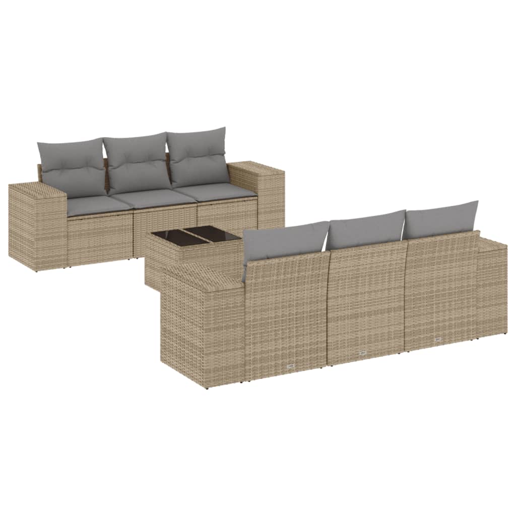 Set canapele de grădină, 7 piese, cu perne, bej, poliratan GartenMobel Dekor