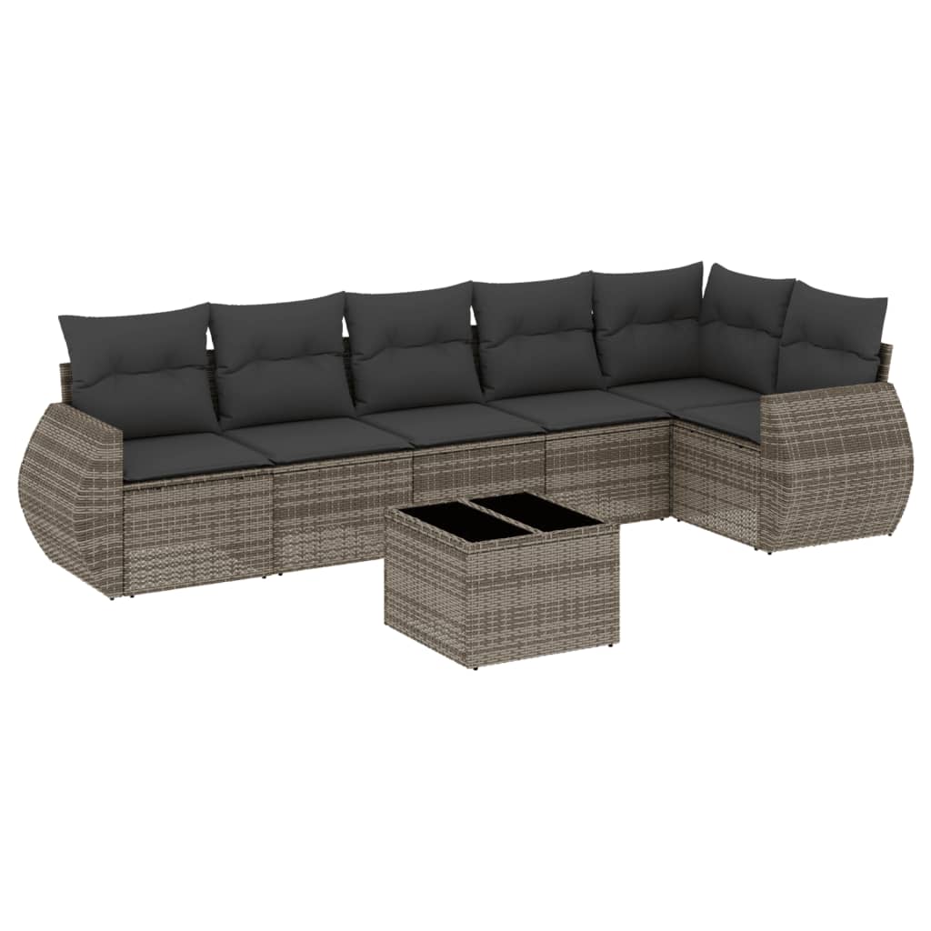 Set canapele de grădină, 7 piese, cu perne, gri, poliratan GartenMobel Dekor