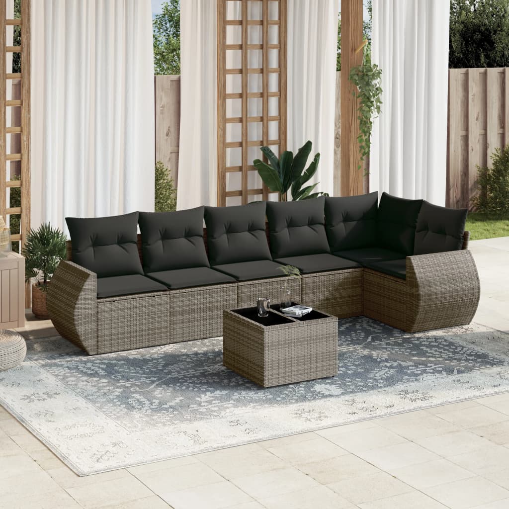 Set canapele de grădină, 7 piese, cu perne, gri, poliratan GartenMobel Dekor
