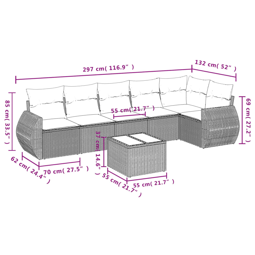 Set canapele de grădină, 7 piese, cu perne, gri, poliratan GartenMobel Dekor