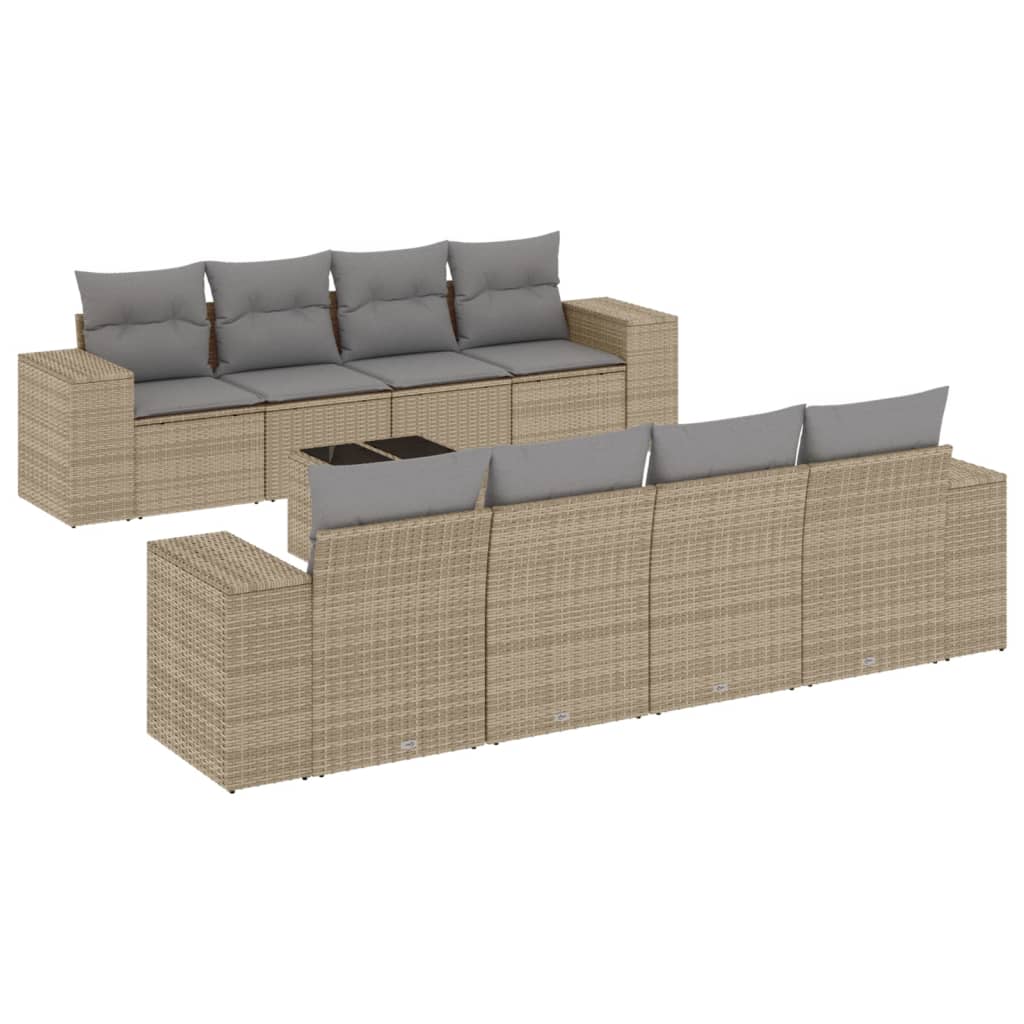 Set canapele de grădină, 9 piese, cu perne, bej, poliratan GartenMobel Dekor