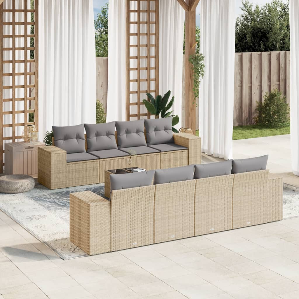 Set canapele de grădină, 9 piese, cu perne, bej, poliratan GartenMobel Dekor