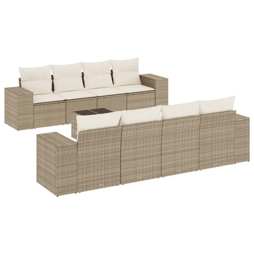 Set canapele de grădină, 9 piese, cu perne, bej, poliratan GartenMobel Dekor