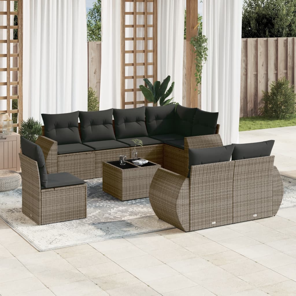 Set canapele de grădină, 9 piese, cu perne, gri, poliratan GartenMobel Dekor