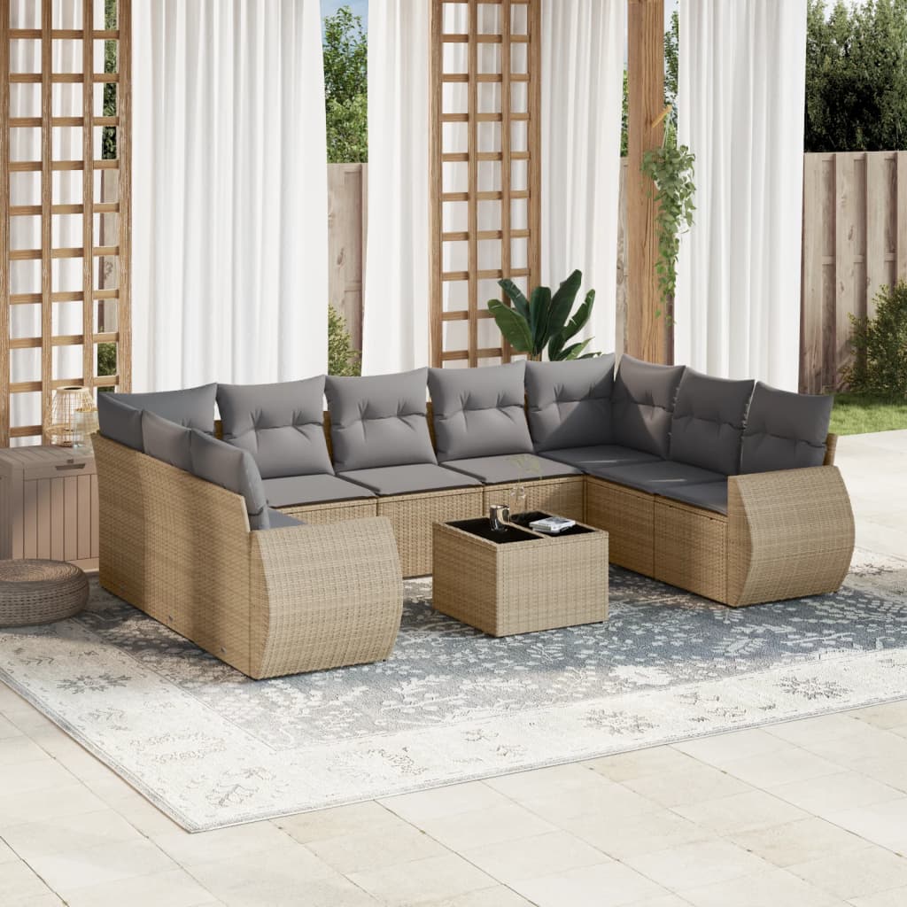 Set canapele de grădină cu perne, 10 piese, bej, poliratan GartenMobel Dekor