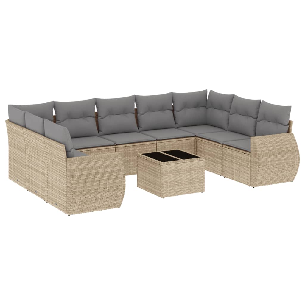 Set canapele de grădină cu perne, 10 piese, bej, poliratan GartenMobel Dekor