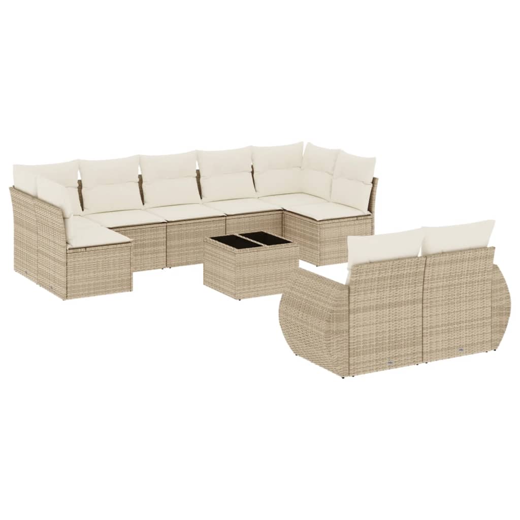 Set canapele de grădină cu perne, 10 piese, bej, poliratan GartenMobel Dekor