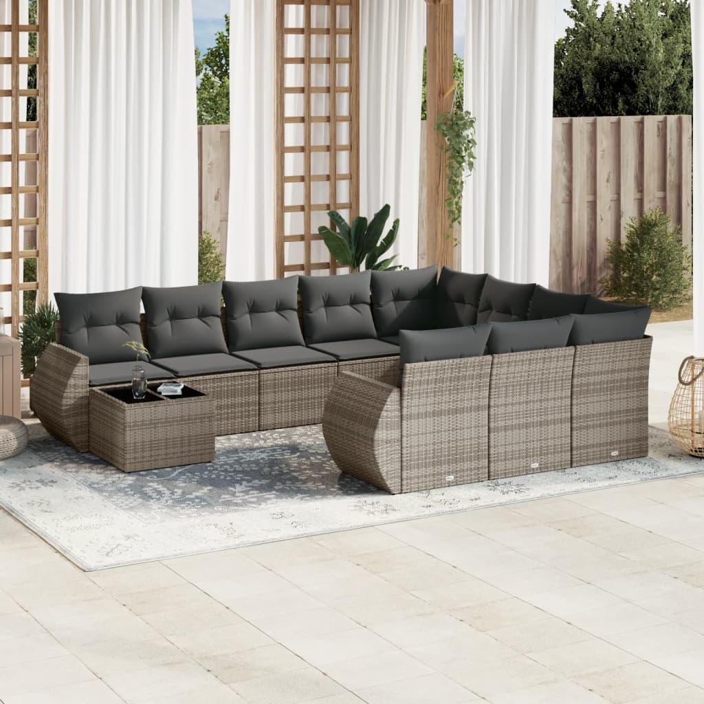 Set canapele de grădină cu perne, 11 piese, gri, poliratan GartenMobel Dekor
