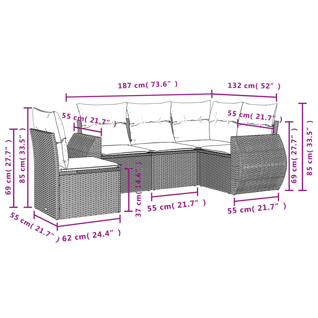 Set canapele de grădină cu perne, 5 piese, bej, poliratan GartenMobel Dekor