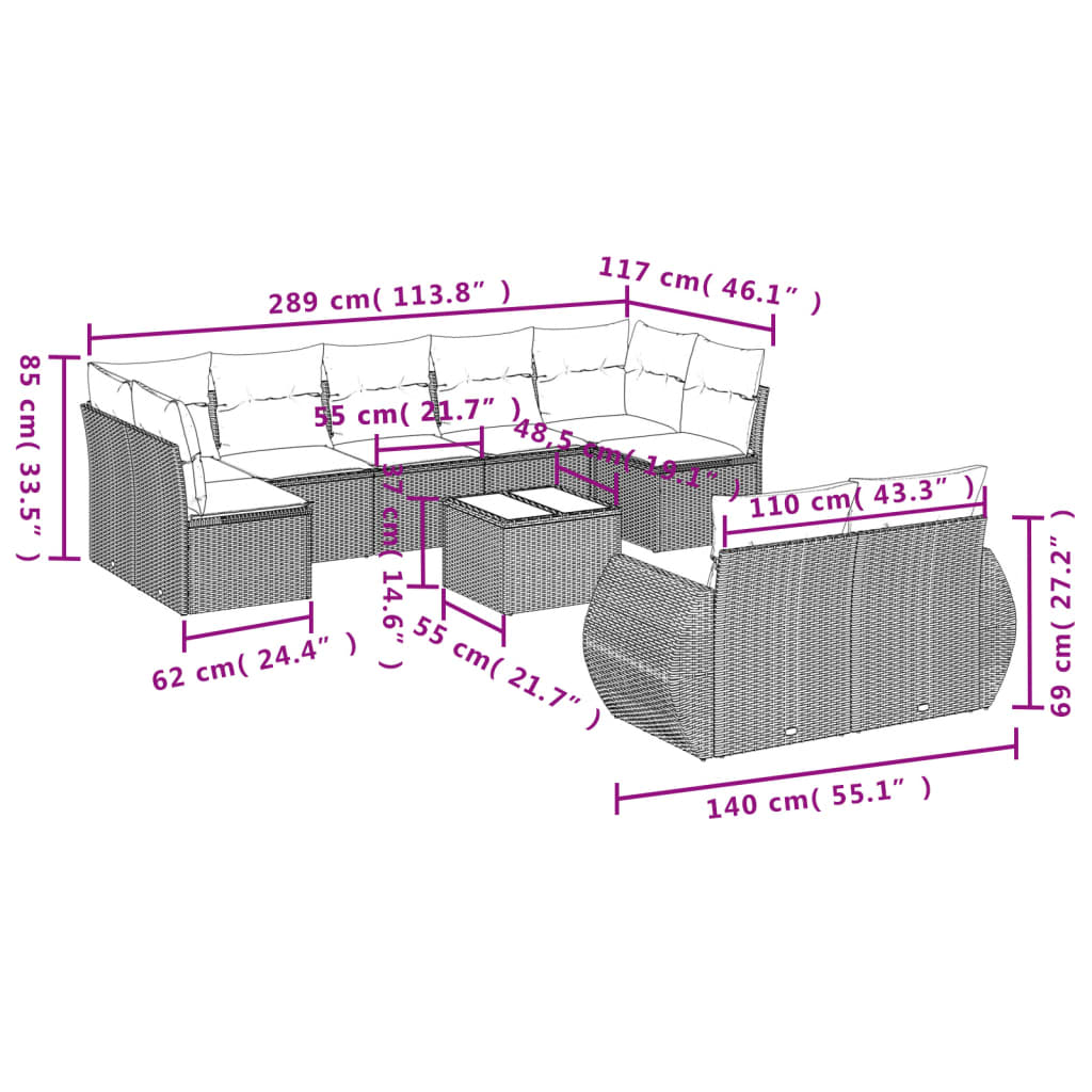 Set mobilier de grădină cu perne, 10 piese, gri, poliratan GartenMobel Dekor