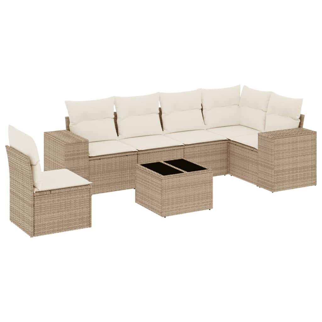 Set canapele de grădină, 7 piese, cu perne, bej, poliratan GartenMobel Dekor