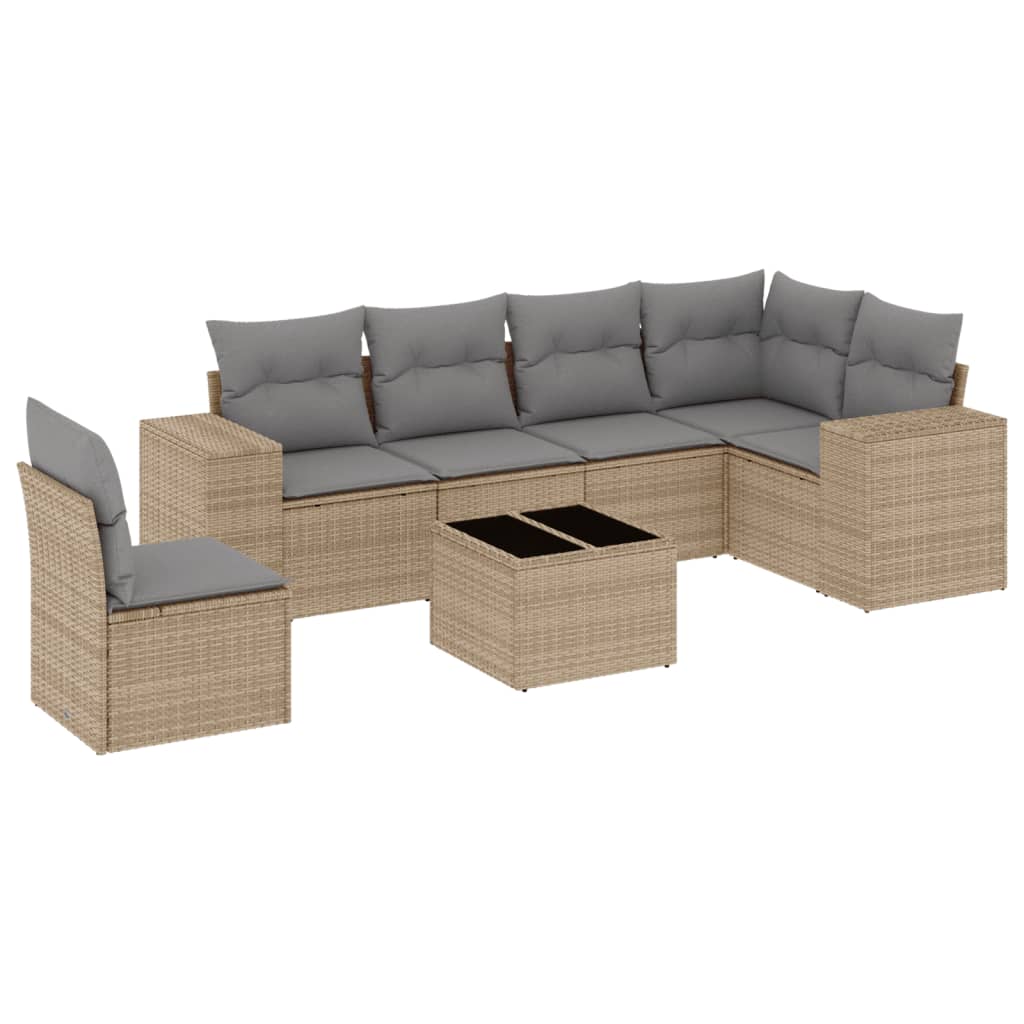 Set canapele de grădină, 7 piese, cu perne, bej, poliratan GartenMobel Dekor