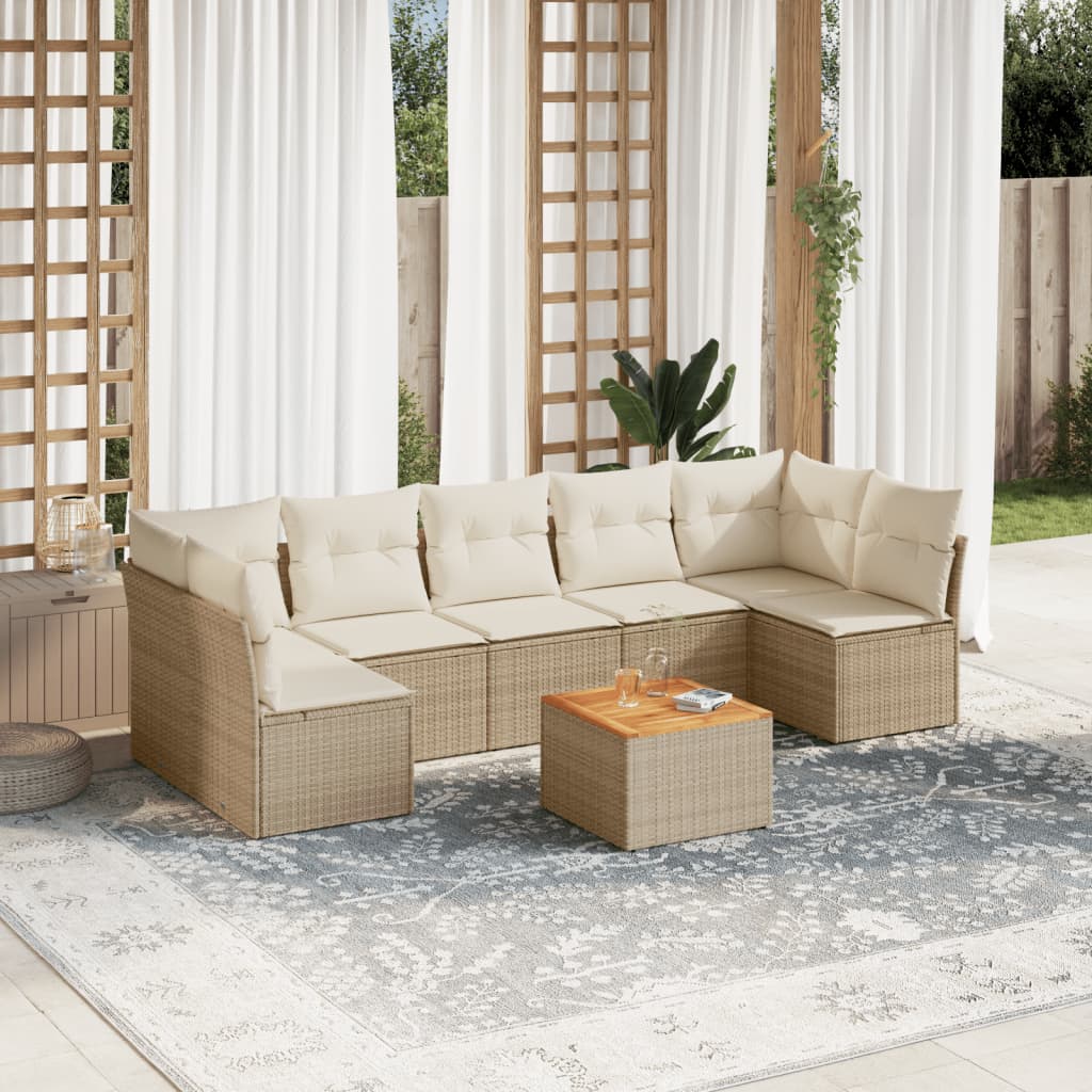 Set canapele de grădină, 8 piese, cu perne, bej, poliratan GartenMobel Dekor