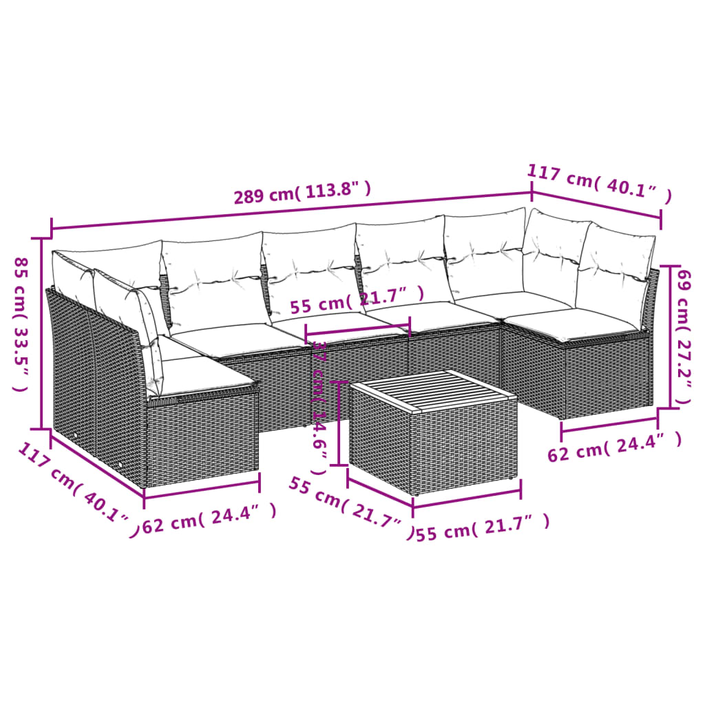 Set canapele de grădină, 8 piese, cu perne, bej, poliratan GartenMobel Dekor