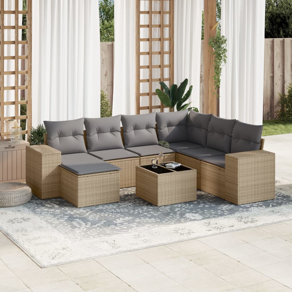 Set canapele de grădină, 8 piese, cu perne, bej, poliratan GartenMobel Dekor