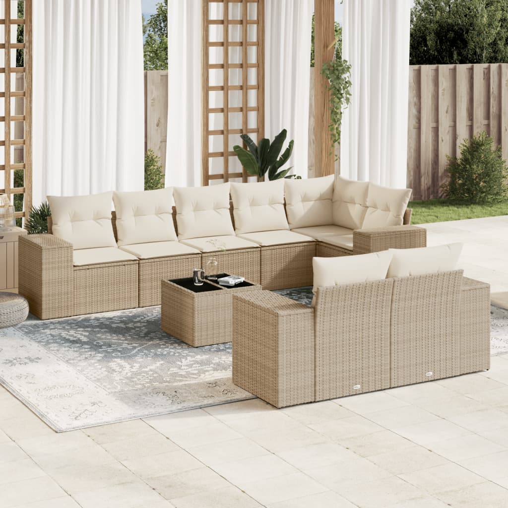 Set canapele de grădină, 9 piese, cu perne, bej, poliratan GartenMobel Dekor