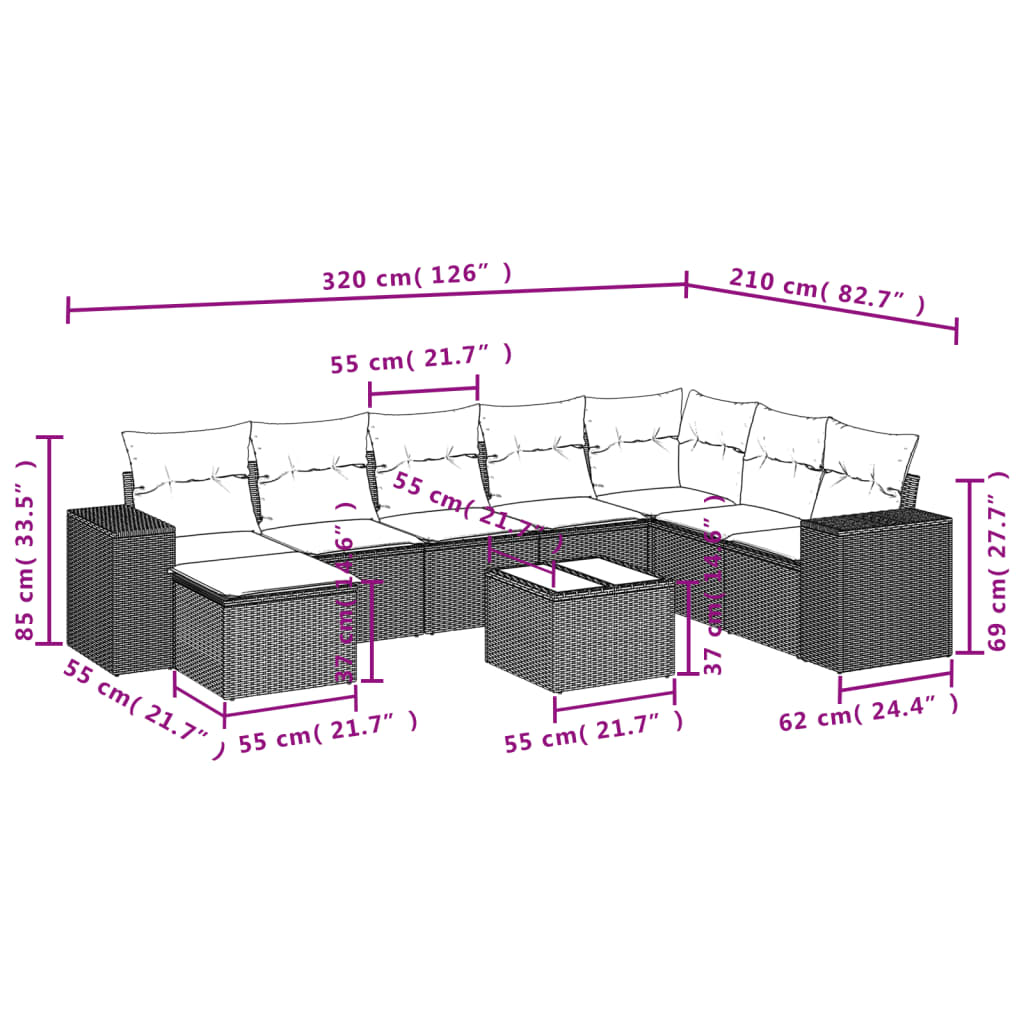 Set canapele de grădină, 9 piese, cu perne, bej, poliratan GartenMobel Dekor